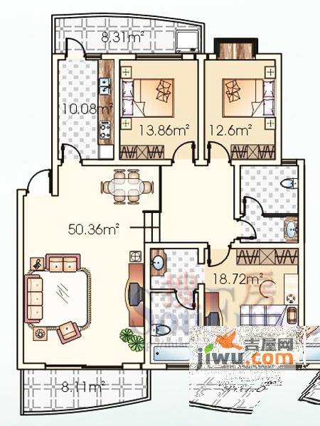 三汇绿岛3室2厅2卫143.3㎡户型图