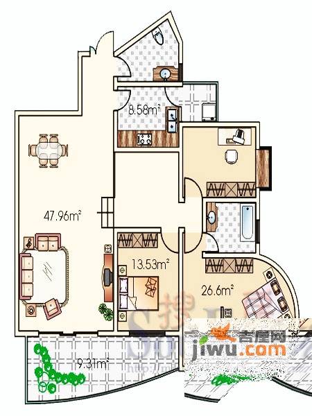 三汇绿岛3室2厅2卫167㎡户型图