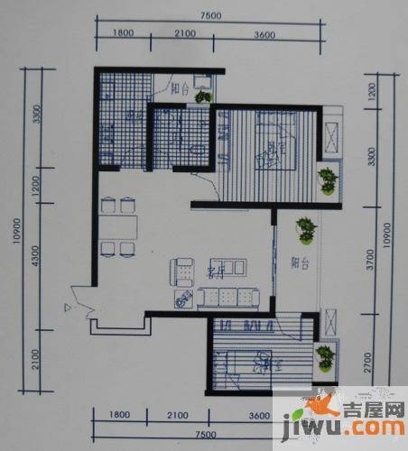 梓州国际公寓2室2厅1卫81㎡户型图