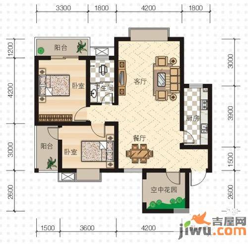 尚高境界2室2厅1卫94㎡户型图