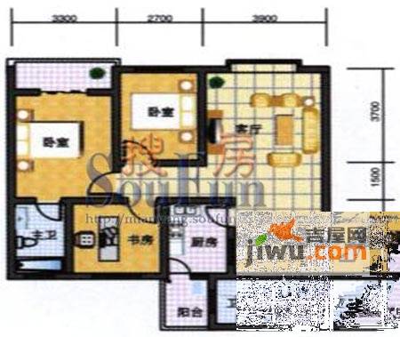 鹏发翡翠园2室2厅1卫101.3㎡户型图