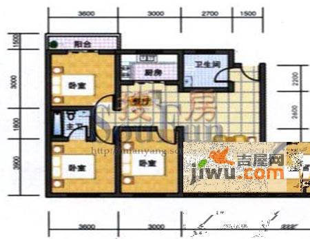 鹏发翡翠园3室2厅2卫99.7㎡户型图