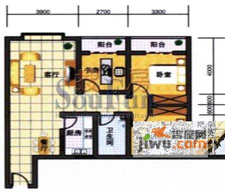 鹏发翡翠园2室2厅1卫101.3㎡户型图