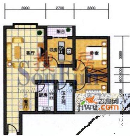 鹏发翡翠园3室2厅1卫90.4㎡户型图