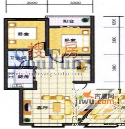 鹏发翡翠园2室2厅1卫101.3㎡户型图