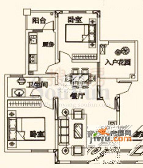 富临卢卡美郡2室2厅1卫89.9㎡户型图