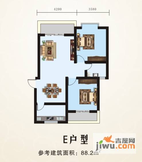 紫金花A座普通住宅88.2㎡户型图