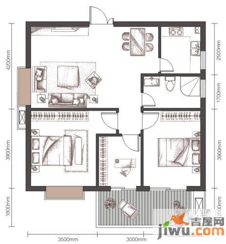 万豪尊品3室2厅1卫91.6㎡户型图