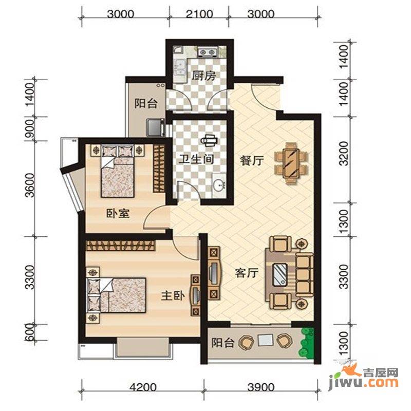 西科苑2室2厅1卫83.3㎡户型图