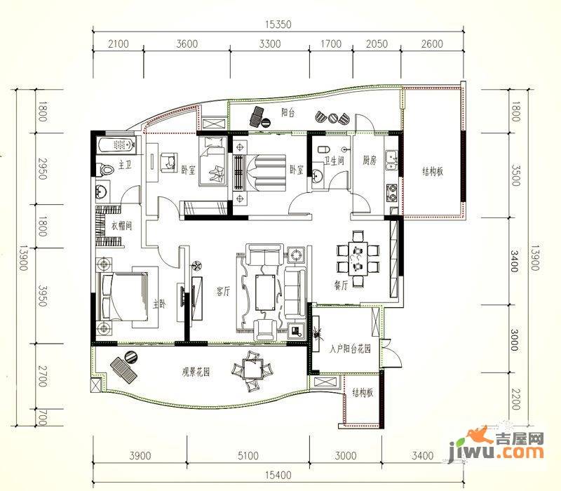 三汇绿岛3室2厅2卫139㎡户型图