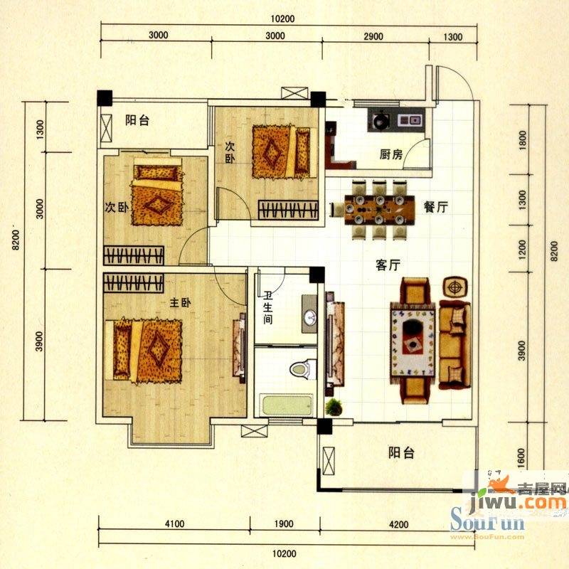 泰和新城3室2厅2卫103.6㎡户型图