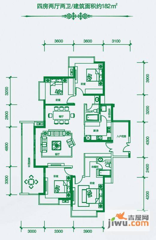 世纪华阳4室2厅2卫182㎡户型图