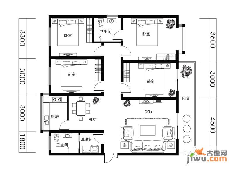 荆山名邸4室2厅2卫157㎡户型图