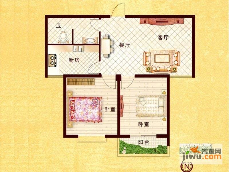 中成九都名郡2室2厅1卫93.3㎡户型图