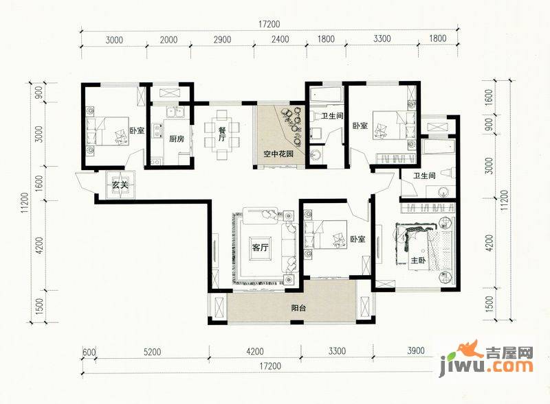 建业左岸国际4室2厅2卫167㎡户型图