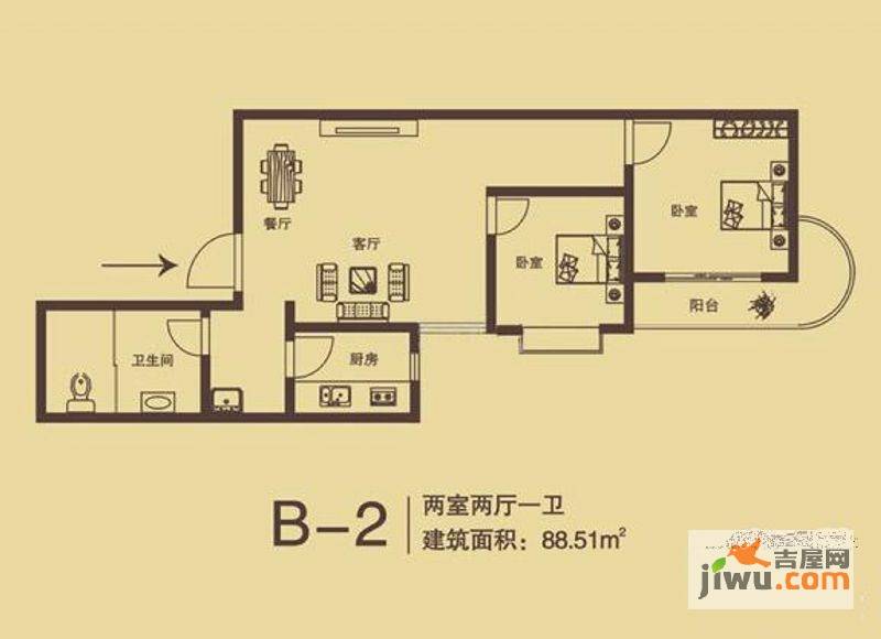 银鑫锦绣港湾2室2厅1卫88.5㎡户型图