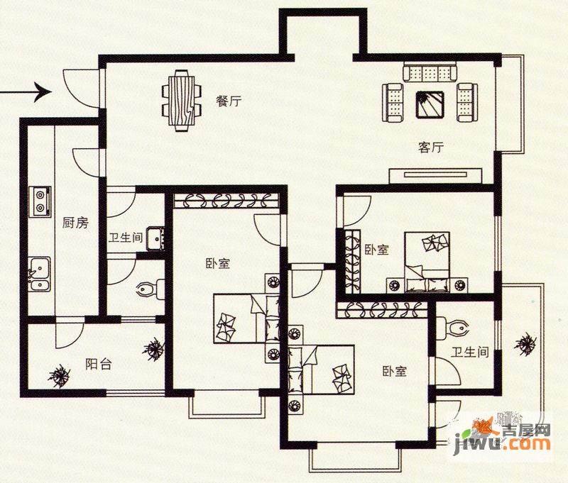 银鑫锦绣港湾3室2厅2卫151.2㎡户型图