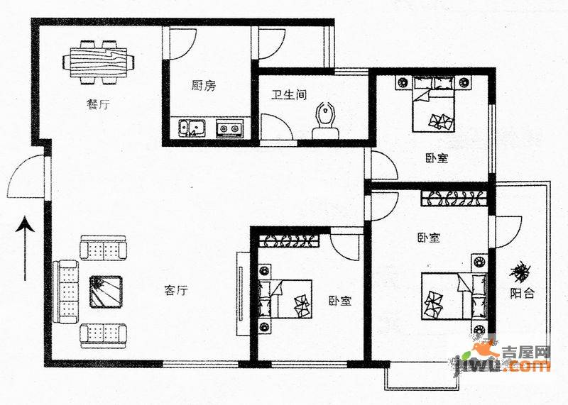 银鑫锦绣港湾3室2厅1卫133.6㎡户型图