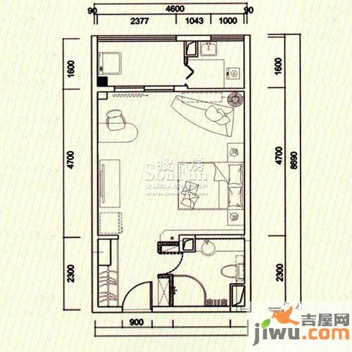 宝龙广场1室1厅1卫48.6㎡户型图