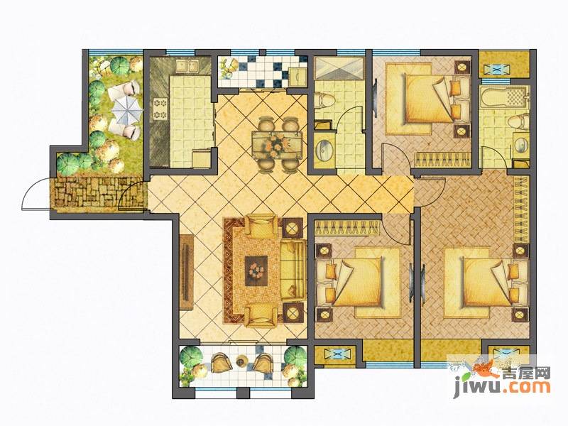 宝龙广场3室2厅2卫144㎡户型图