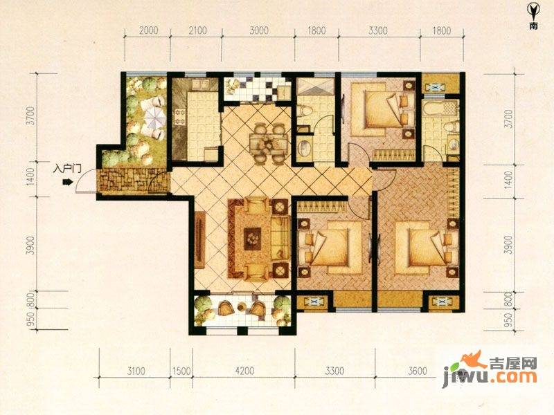 宝龙广场3室2厅2卫144㎡户型图