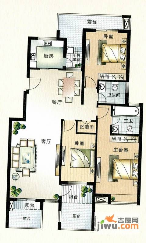 东方今典境界3室2厅2卫142.5㎡户型图