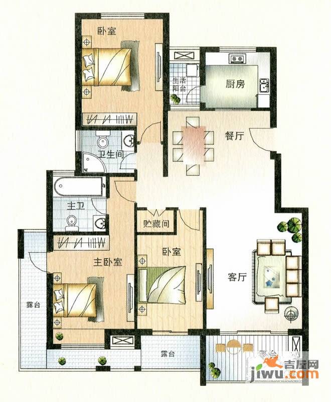 东方今典境界3室2厅1卫128.5㎡户型图