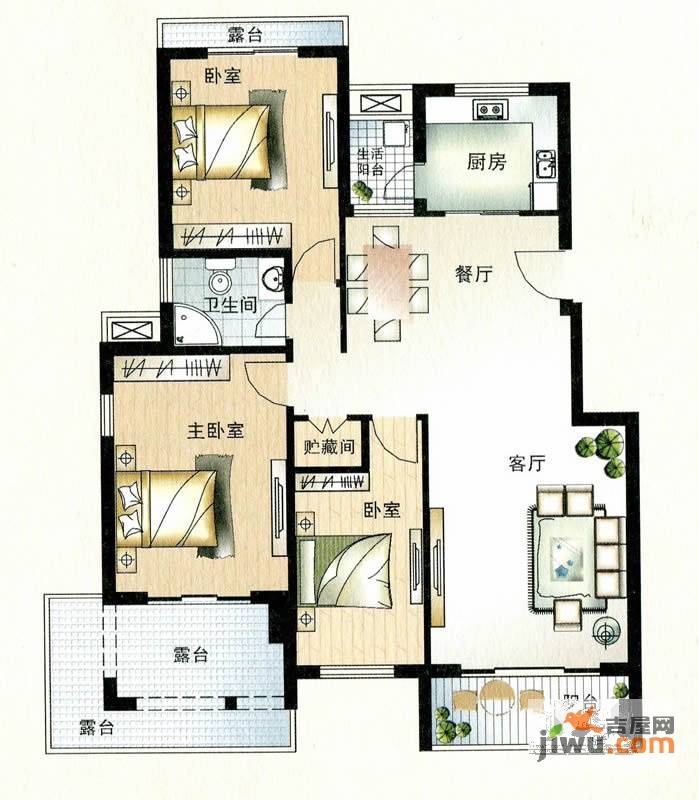 东方今典境界3室2厅1卫122.1㎡户型图