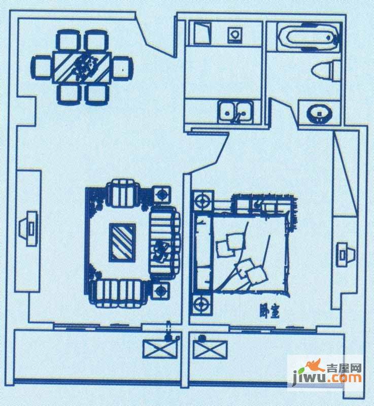 东方今典境界1室2厅1卫88.8㎡户型图