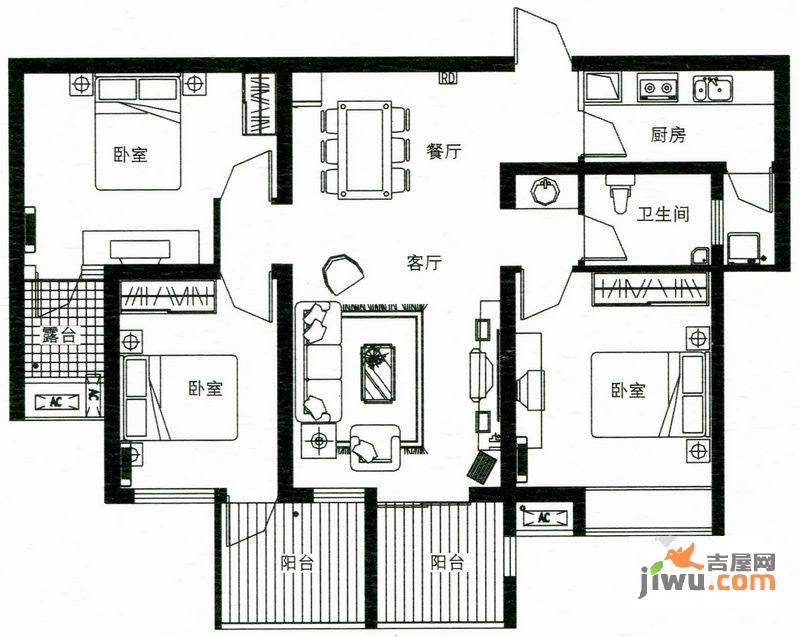 东方今典境界3室2厅1卫116㎡户型图