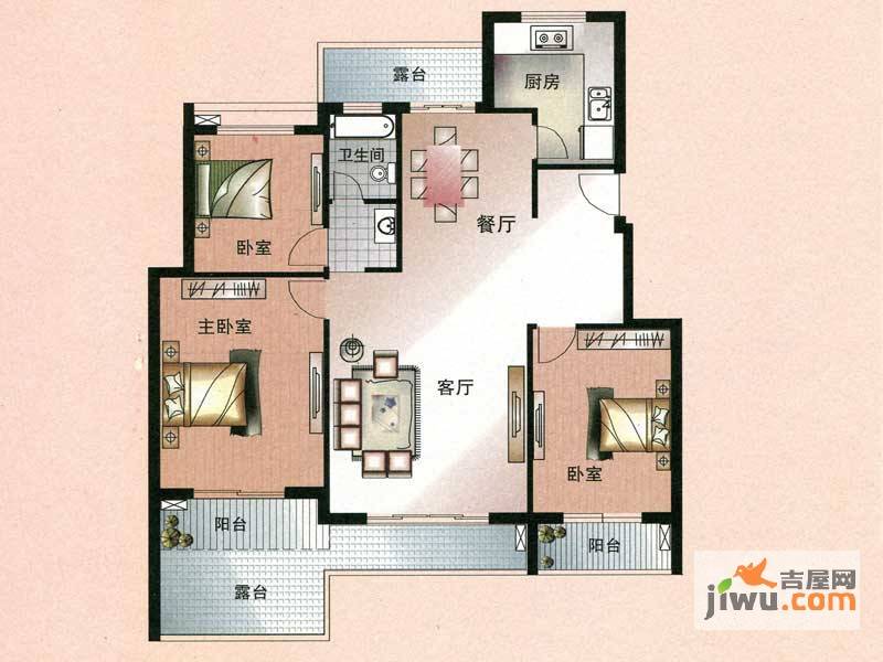 东方今典境界3室2厅1卫129.6㎡户型图