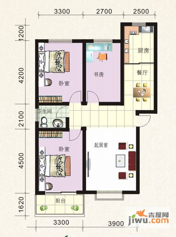 丰泰苑3室2厅1卫105.3㎡户型图