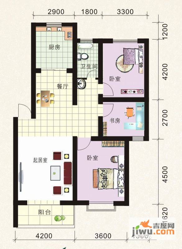 丰泰苑3室2厅1卫105.3㎡户型图