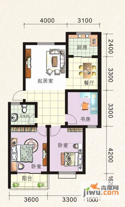 丰泰苑3室2厅1卫105.3㎡户型图