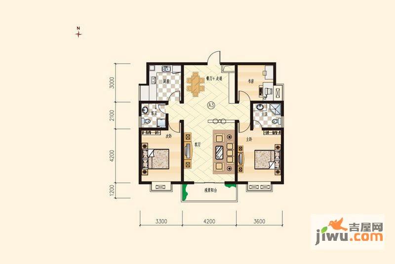 银隆开元名郡3室2厅2卫125.5㎡户型图