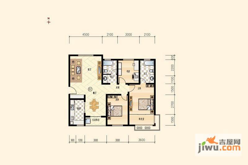 银隆开元名郡3室2厅2卫125.5㎡户型图