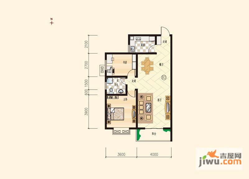 银隆开元名郡3室3厅2卫95.4㎡户型图