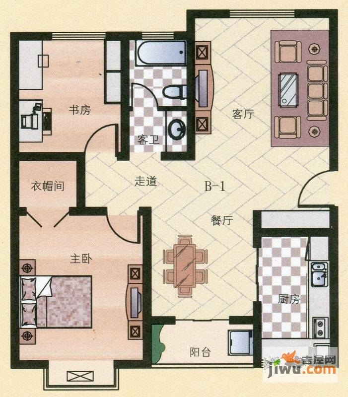 银隆开元名郡2室2厅1卫95.5㎡户型图