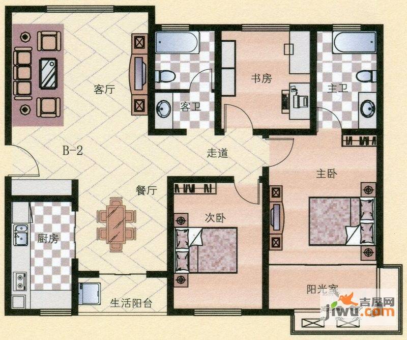 银隆开元名郡3室2厅2卫127.9㎡户型图