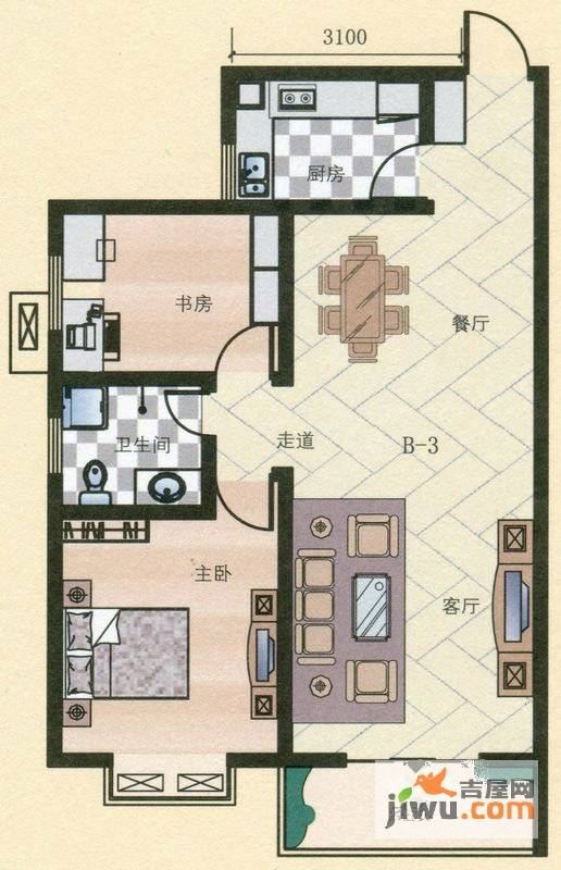 银隆开元名郡2室2厅1卫97.3㎡户型图