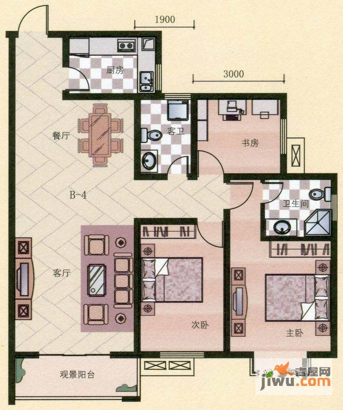 银隆开元名郡3室2厅2卫125.2㎡户型图