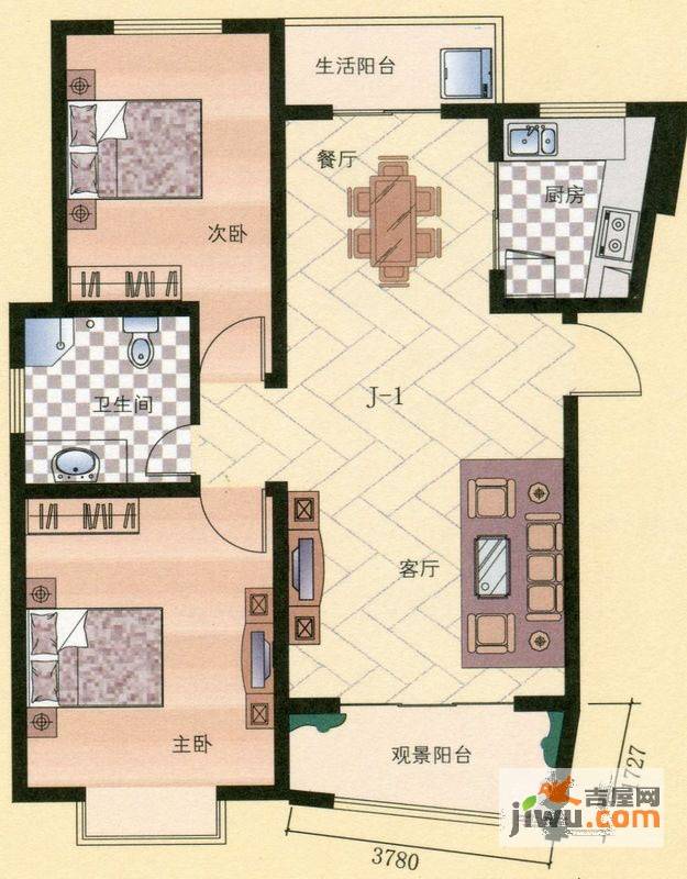 银隆开元名郡2室2厅2卫108.3㎡户型图