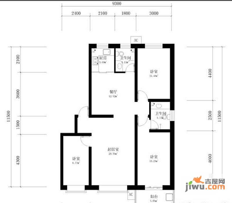 东岸上城3室1厅2卫111.8㎡户型图