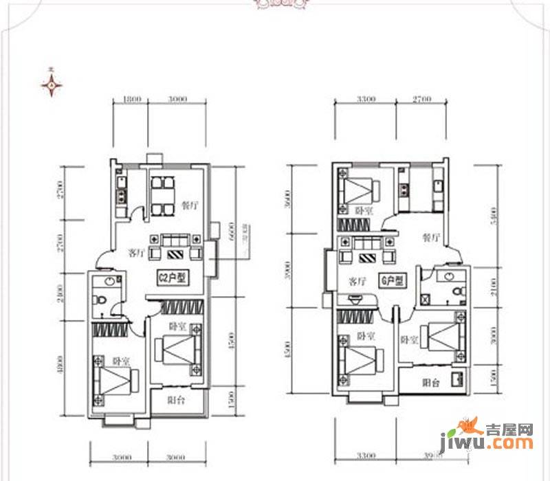 关城御景苑3室2厅1卫89.1㎡户型图