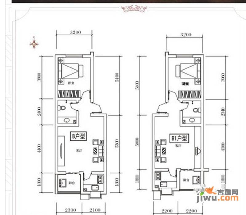 关城御景苑1室1厅1卫53.2㎡户型图