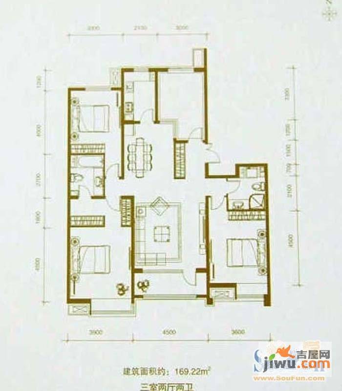 珠江道12号3室2厅2卫169.2㎡户型图