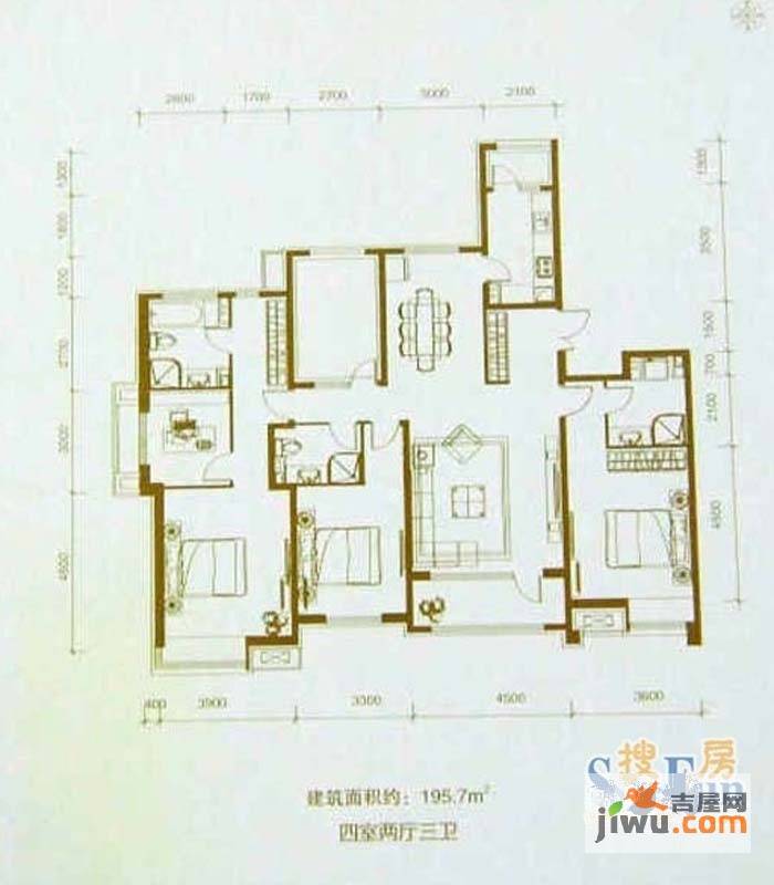 珠江道12号4室2厅3卫195.7㎡户型图