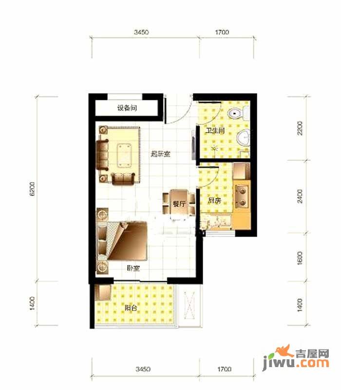 达润时代逸城1室1厅1卫41.8㎡户型图