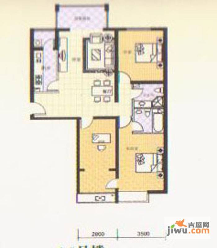 龙熙半岛3室2厅2卫132.5㎡户型图