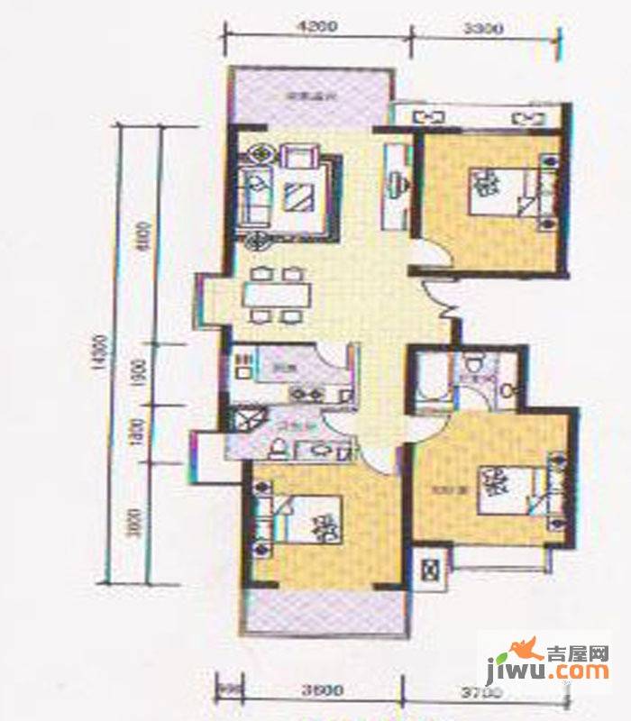 龙熙半岛3室1厅1卫132.5㎡户型图